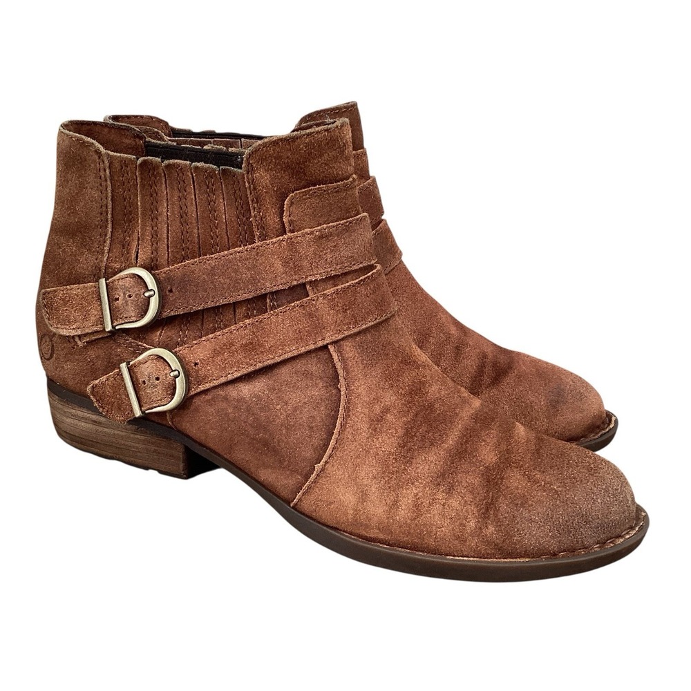 Born Womens Sz 9 M Booties Brown Moringa Buckles Suede Leather Chelsea